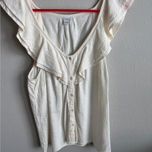 Old Navy Ivory Ruffle Button Tank Top